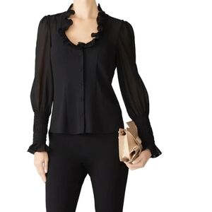 Alexis Black Scyler Ruffle Neck Blouse Size Small
